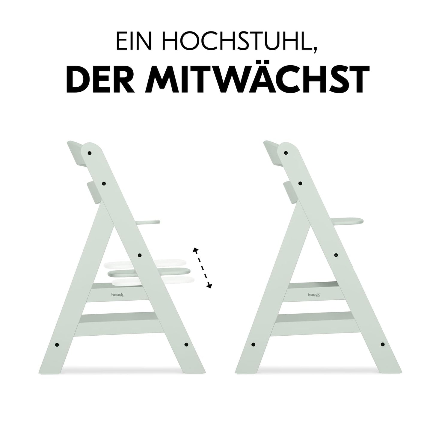 Mitwachsender Holzhochstuhl aus Buche – mit Schutzbügel, 5-Punkt-Gurt & Schrittgurt, bis 90 kg belastbar (Mint)