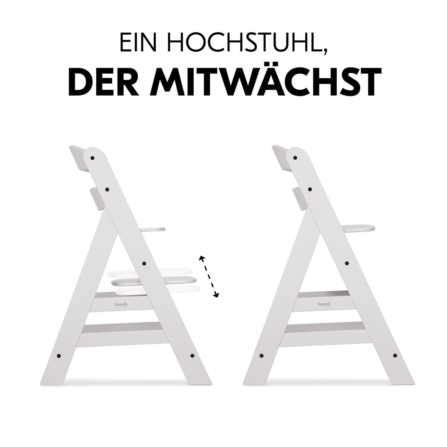 Mitwachsender Holzhochstuhl aus Buche – mit Schutzbügel, 5-Punkt-Gurt & Schrittgurt, bis 90 kg belastbar (Creme)