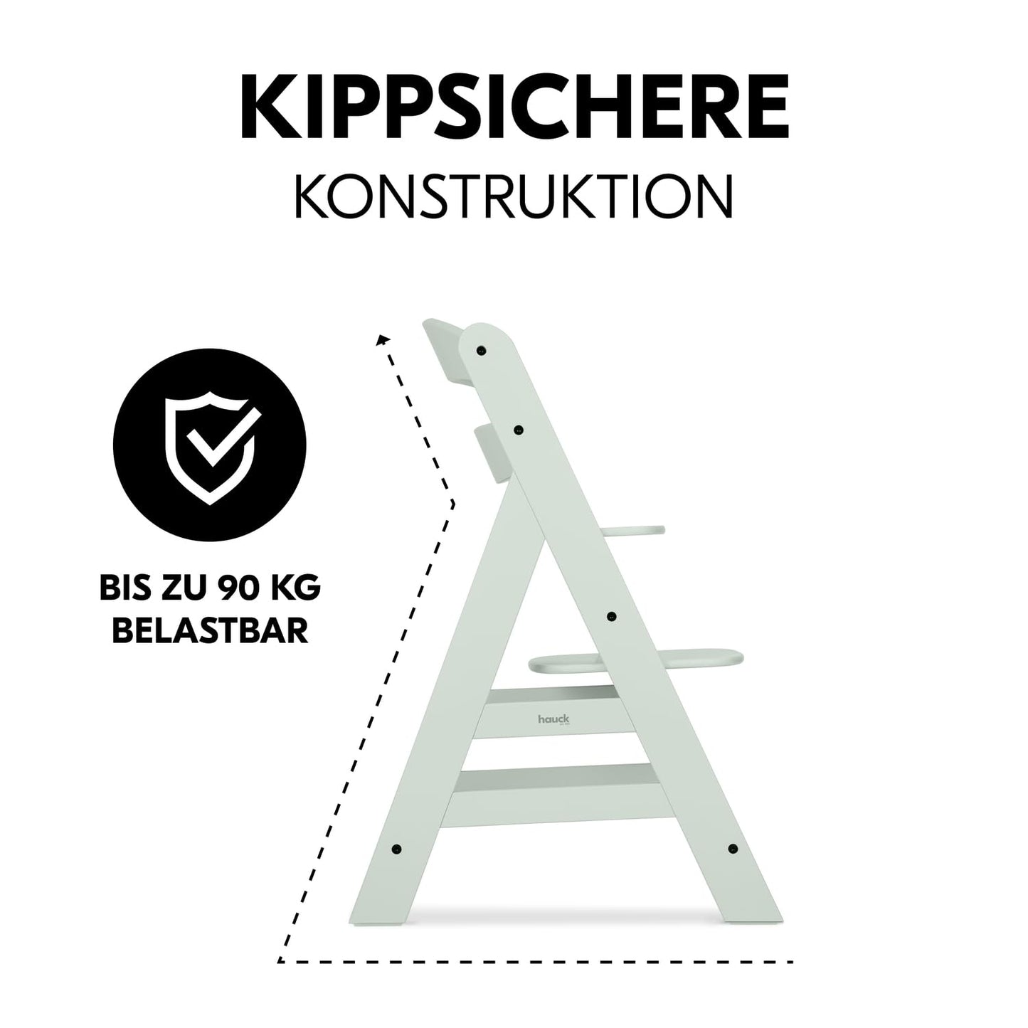 Mitwachsender Holzhochstuhl aus Buche – mit Schutzbügel, 5-Punkt-Gurt & Schrittgurt, bis 90 kg belastbar (Mint)