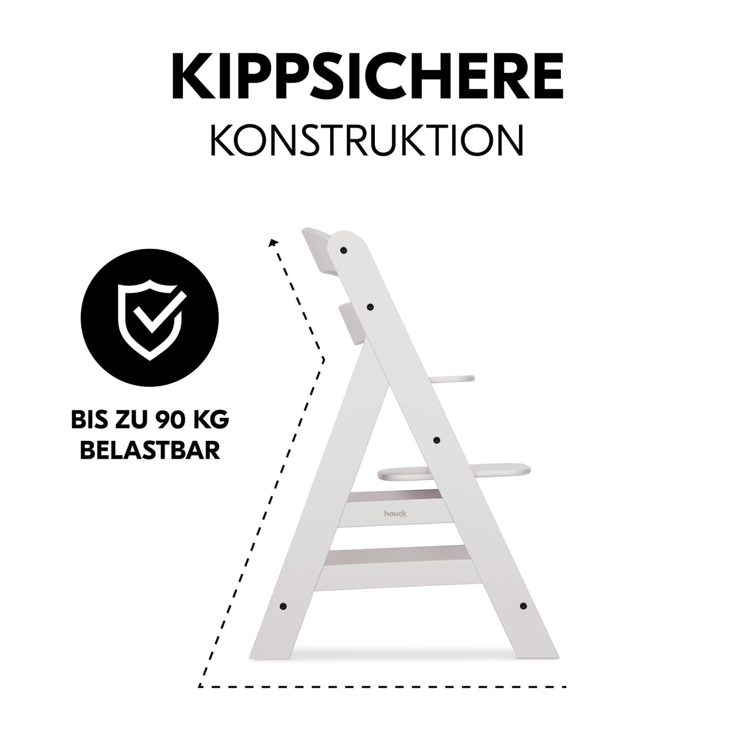 Mitwachsender Holzhochstuhl aus Buche – mit Schutzbügel, 5-Punkt-Gurt & Schrittgurt, bis 90 kg belastbar (Creme)