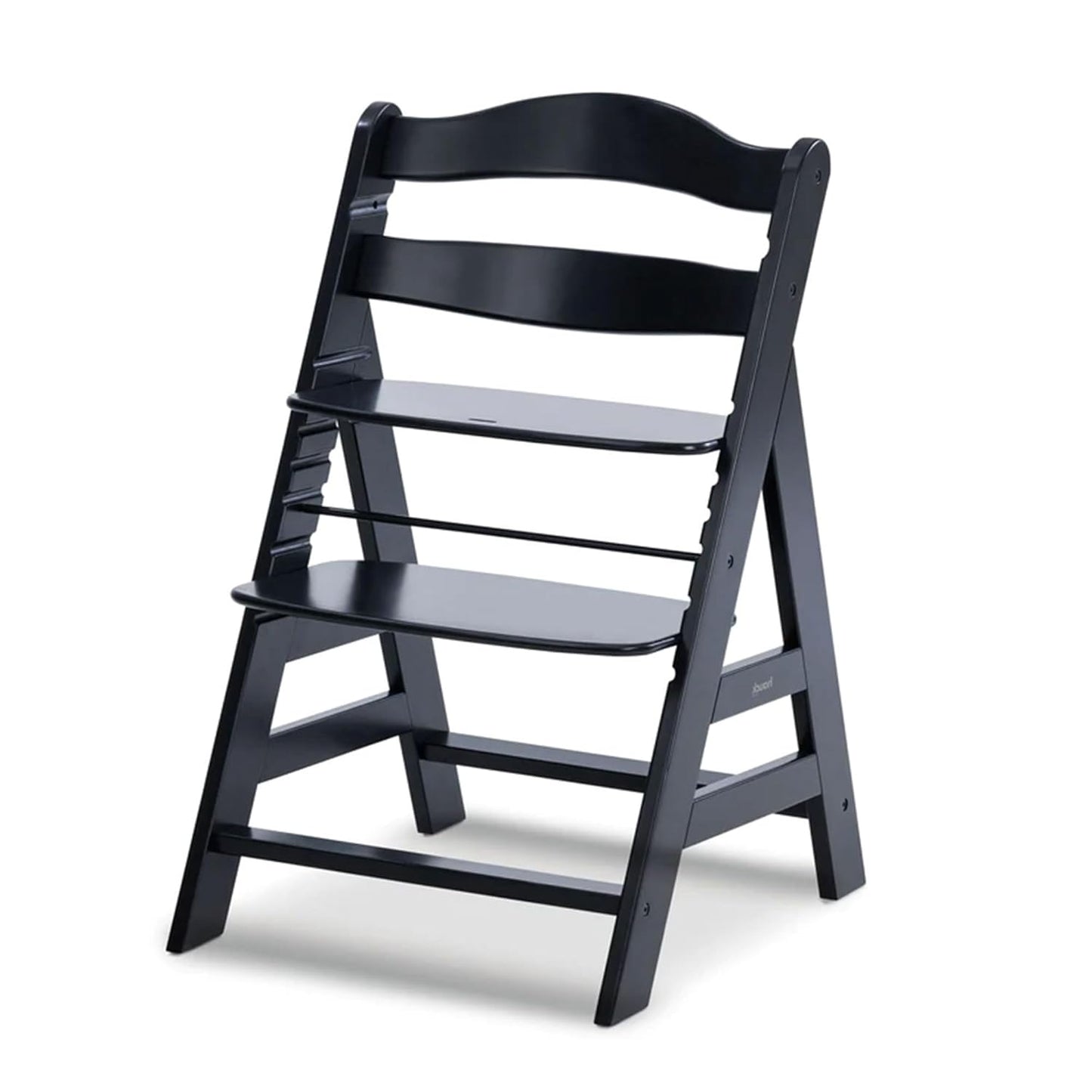 Mitwachsender Kinderhochstuhl aus Buchenholz – mit Schutzbügel & 5-Punkt-Gurt, belastbar bis 90 kg (Schwarz)