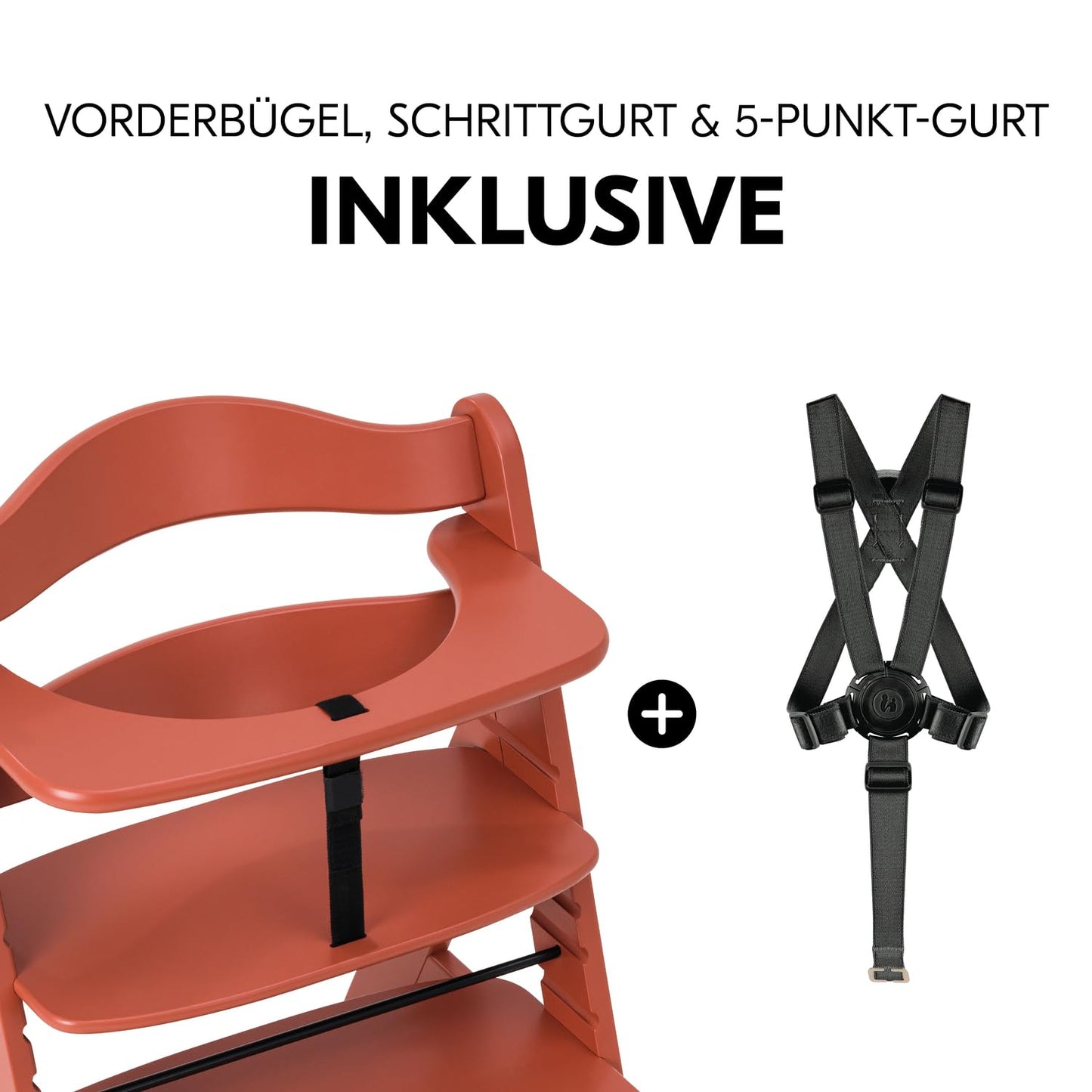 Mitwachsender Holzhochstuhl aus Buche – mit Schutzbügel & 5-Punkt-Gurt, belastbar bis 90 kg (Cork)