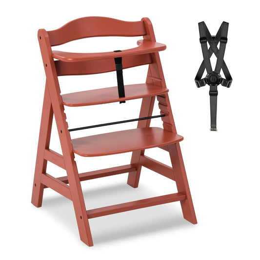 Mitwachsender Holzhochstuhl aus Buche – mit Schutzbügel & 5-Punkt-Gurt, belastbar bis 90 kg (Cork)