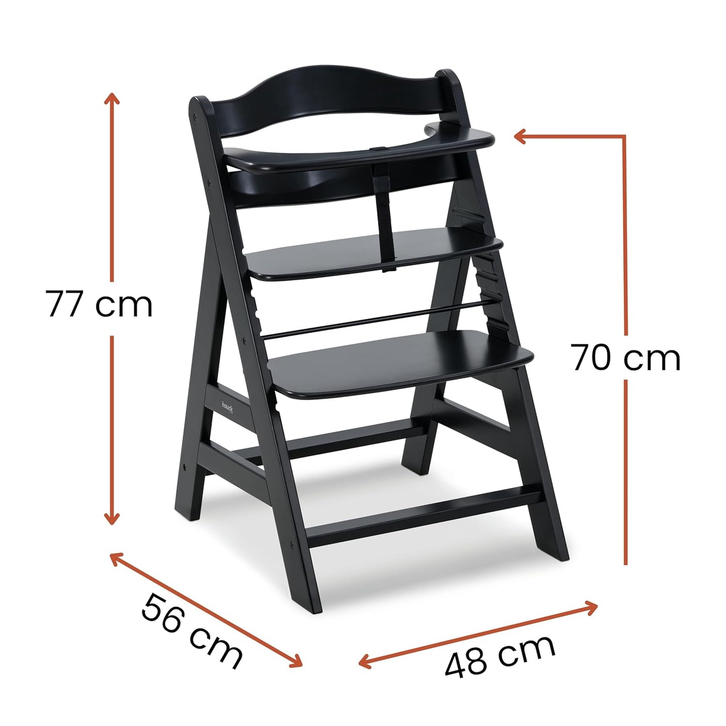 Mitwachsender Kinderhochstuhl aus Buchenholz – mit Schutzbügel & 5-Punkt-Gurt, belastbar bis 90 kg (Schwarz)