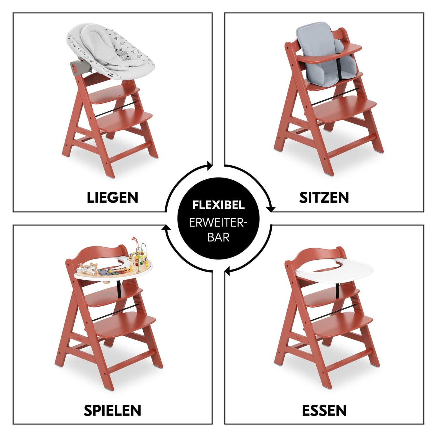 Mitwachsender Holzhochstuhl aus Buche – mit Schutzbügel & 5-Punkt-Gurt, belastbar bis 90 kg (Cork)