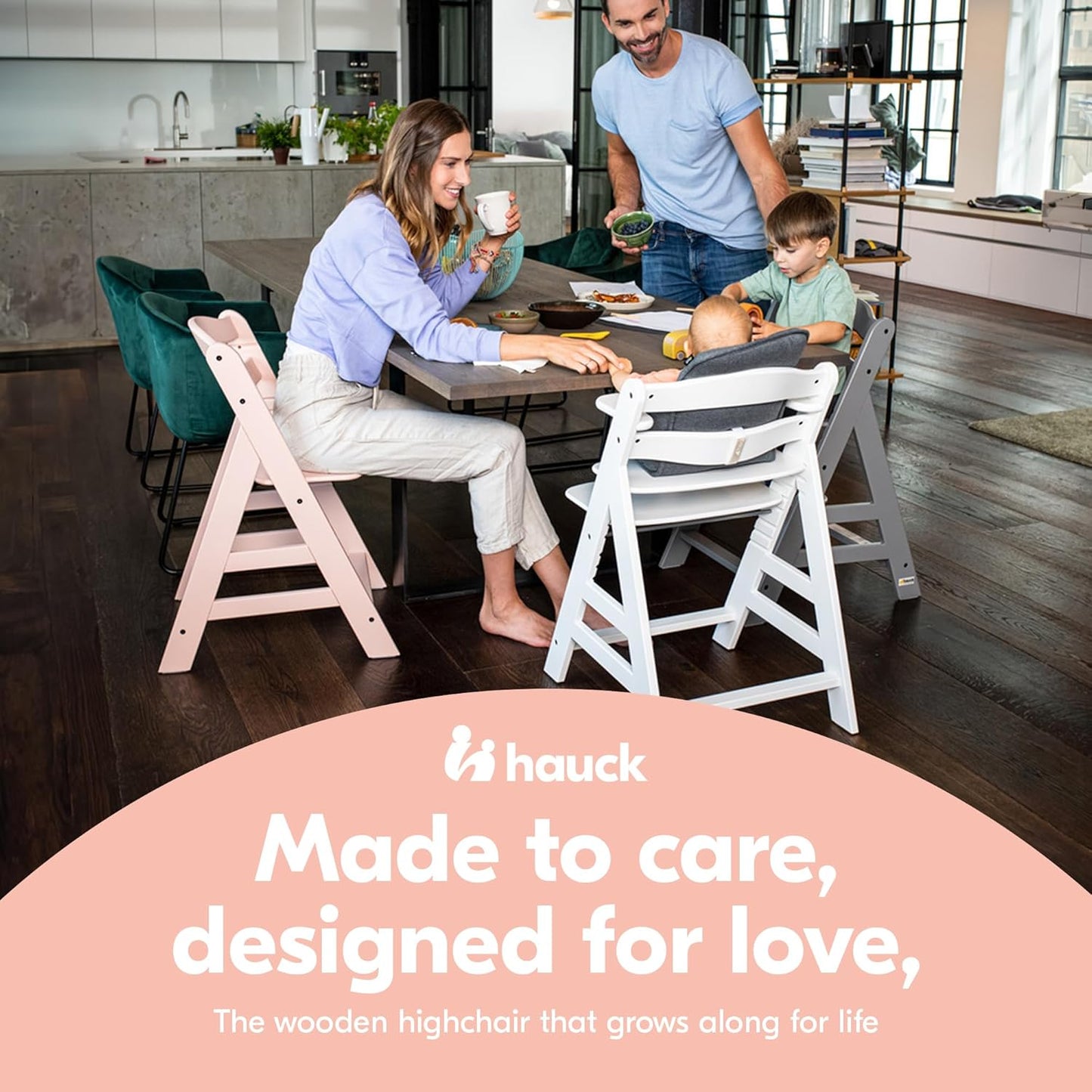 Mitwachsender Kinderhochstuhl aus Buchenholz – mit Schutzbügel & 5-Punkt-Gurt, belastbar bis 90 kg (Schwarz)